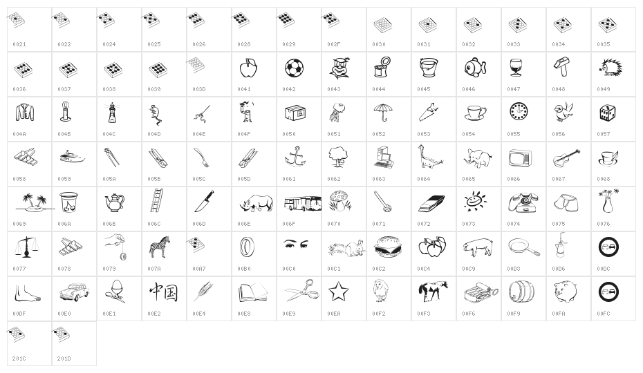 Alfabilder Character Map