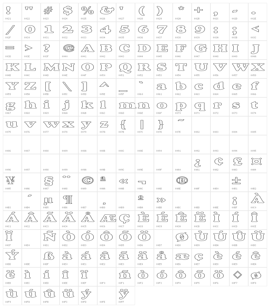 Alfredo Heavy Hollow Expanded Character Map