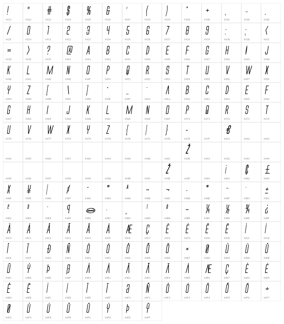 Alien League Bold Italic Character Map