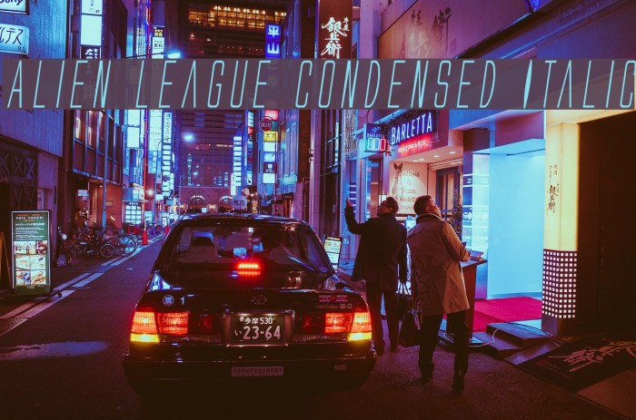Alien League Condensed Italic Fonte examples