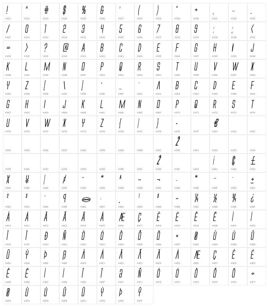 Alien League II Bold Italic Character Map