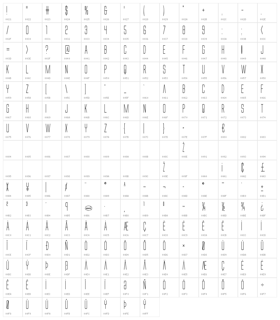 Alien League II Condensed Character Map