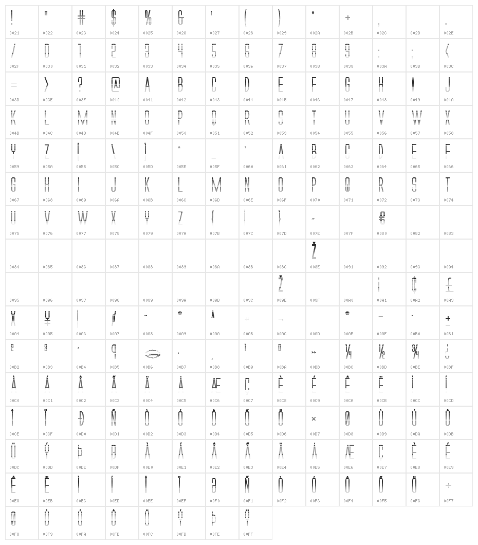 Alien League II Gradient Bold Character Map
