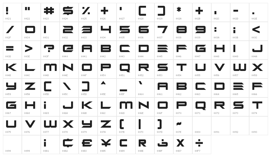 Alien Mine Character Map