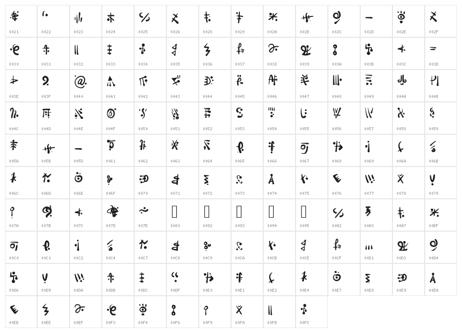 Alien_Hieroglyph Character Map