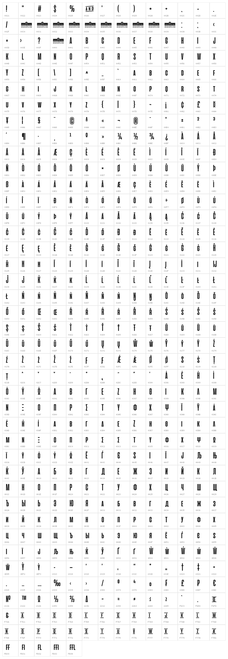 Aliens & cows Bold Character Map