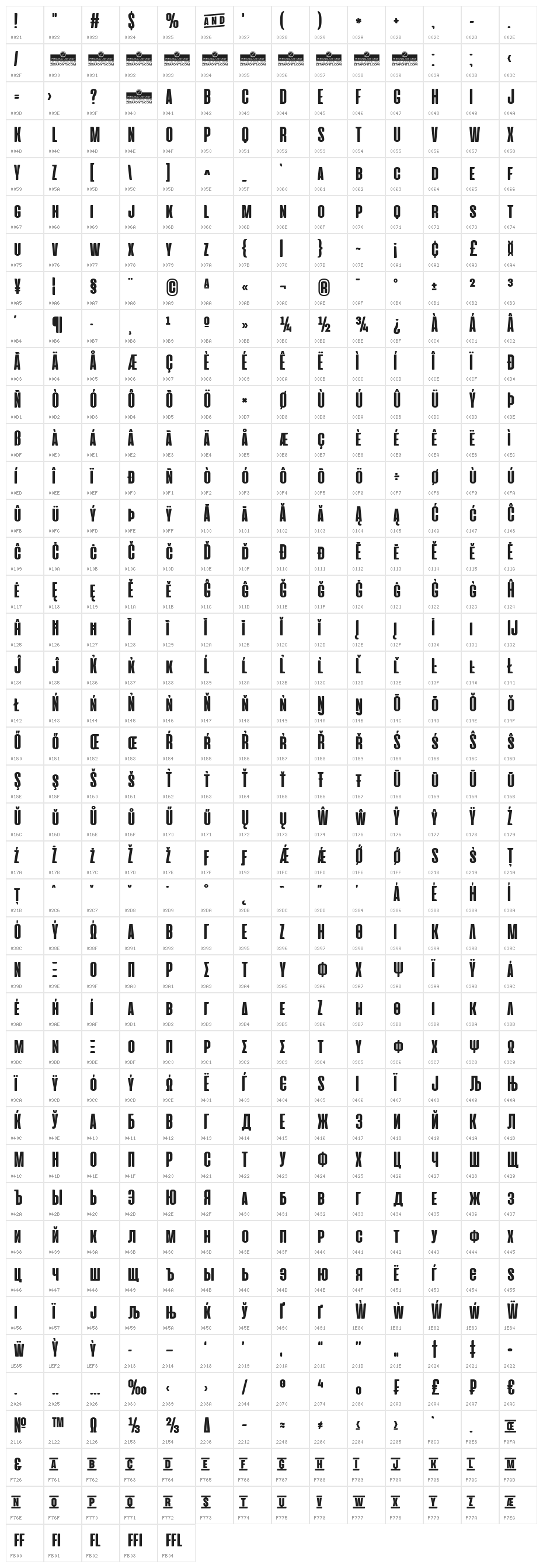 Aliens & cows ExtraBold Character Map