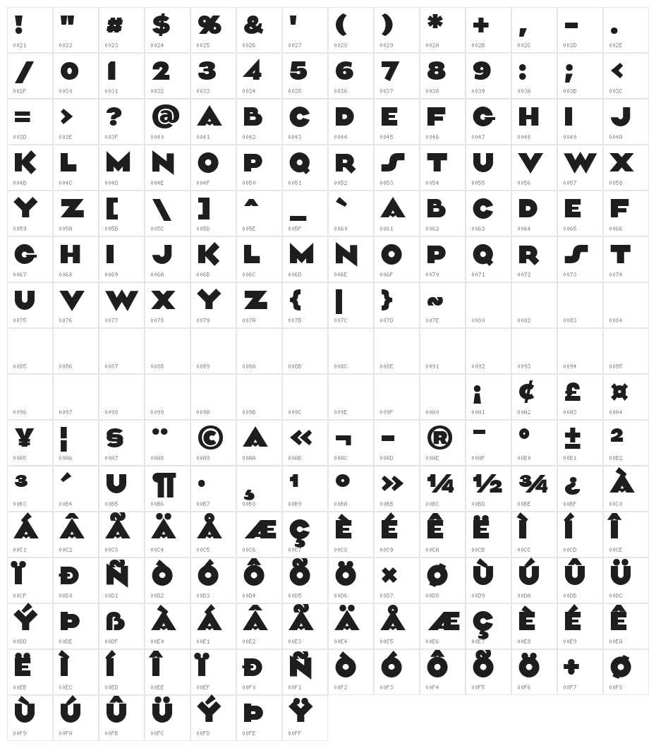 Aliment Bold Character Map