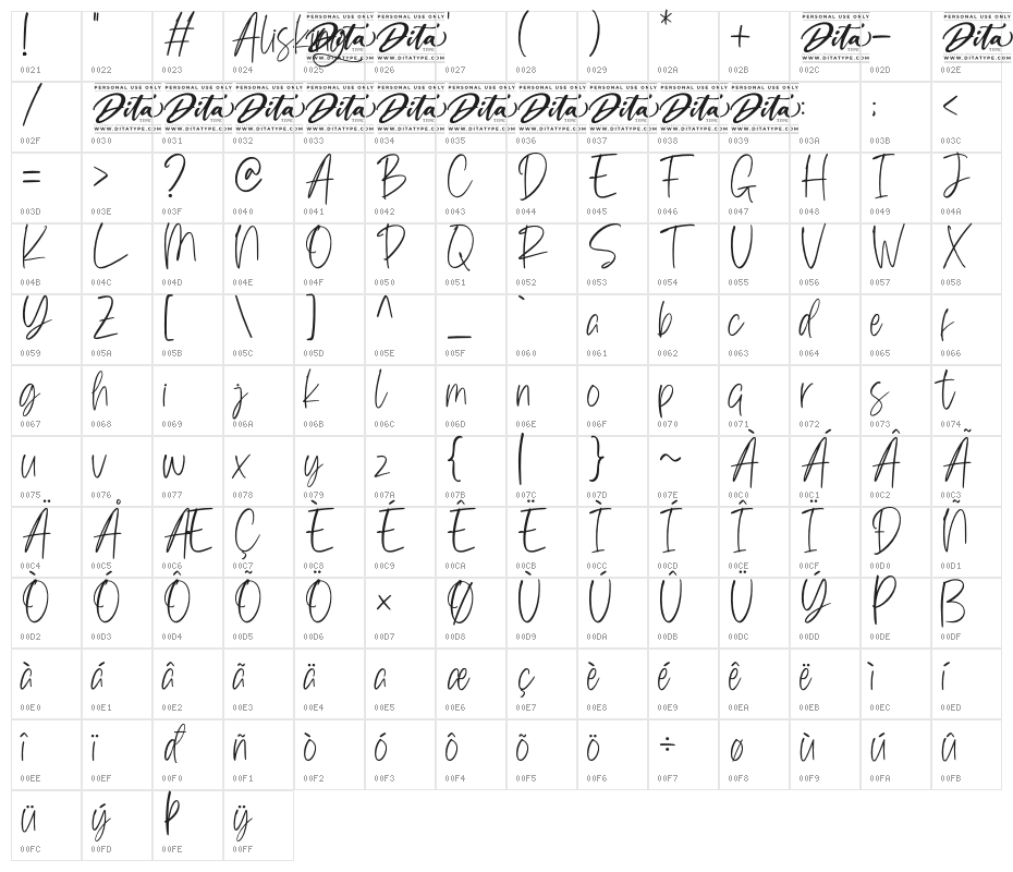 Alisking Personal Use Character Map