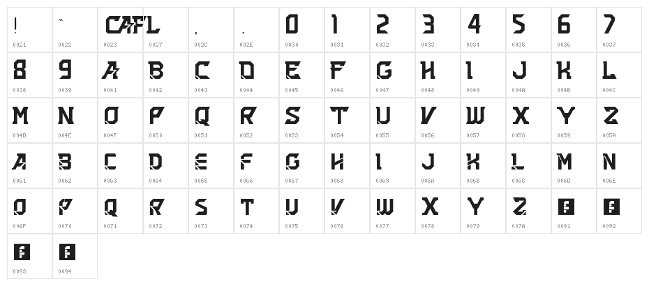 All American Regular Character Map