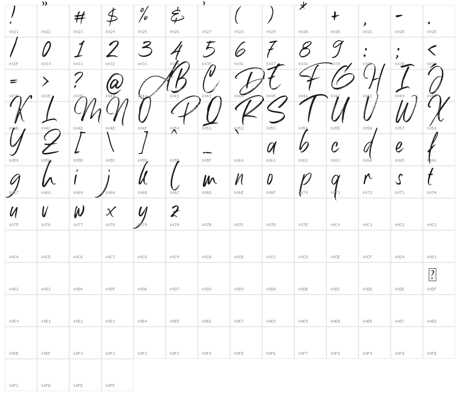 AllisonDreamDemo-Regular Character Map