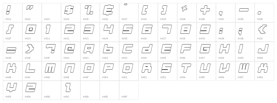 Almanaque Outline Italic Character Map
