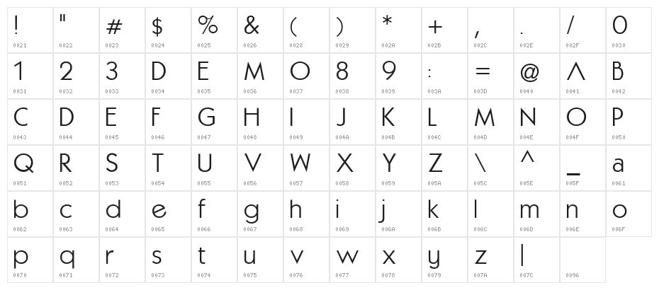 Almaz_Demo Regular Character Map