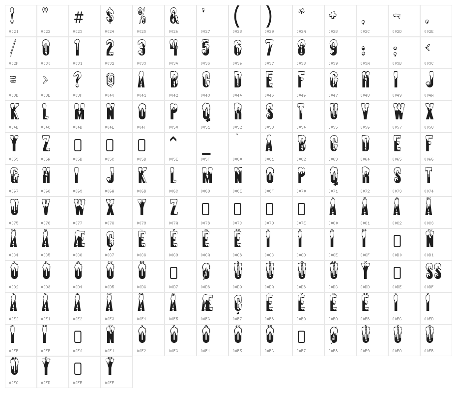 AlmonteSnow-Regular Character Map