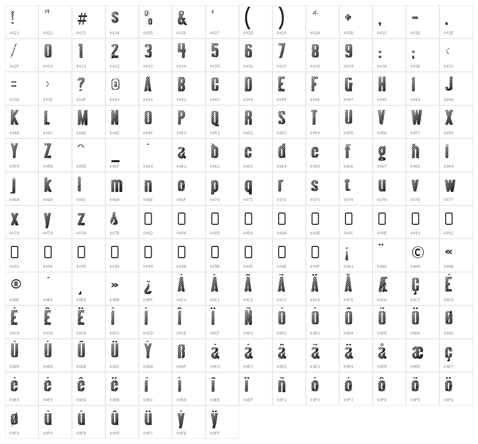 AlmonteWoodgrain-Regular Character Map
