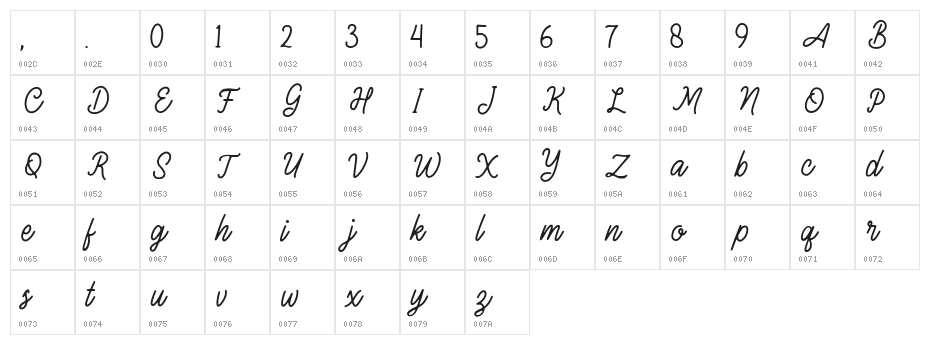 Almost Love Demo Regular Character Map