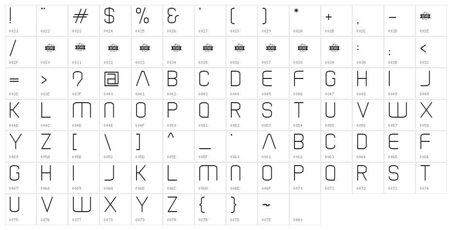 Alone In Space Reguler Character Map
