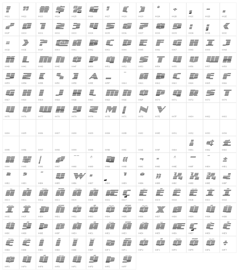 Alpha Century Gradient Italic Character Map
