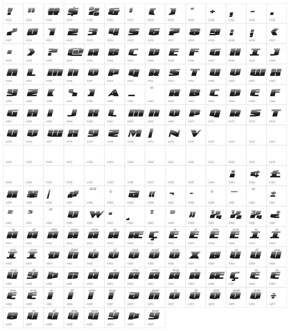 Alpha Century Halftone Italic Character Map