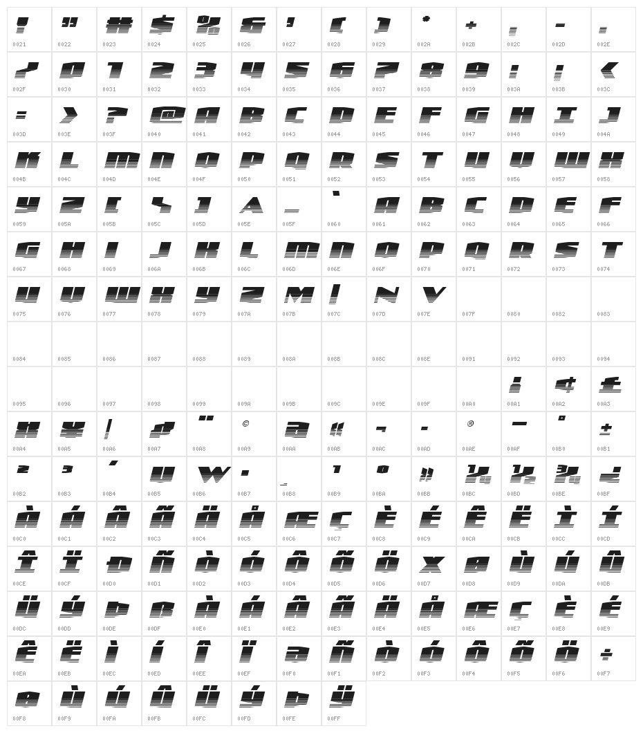 Alpha Century Twotone Italic Character Map
