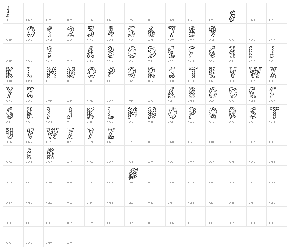 AlphaRope Character Map