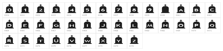 AlphaShapes gravestones 3 Character Map