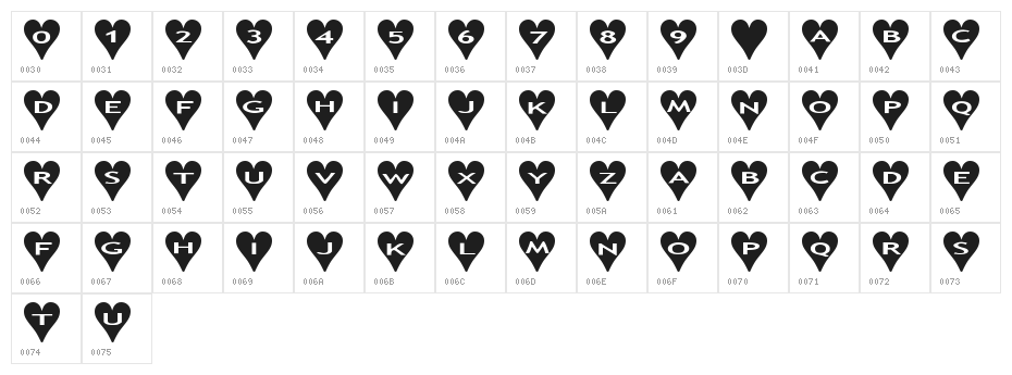 AlphaShapes hearts Character Map
