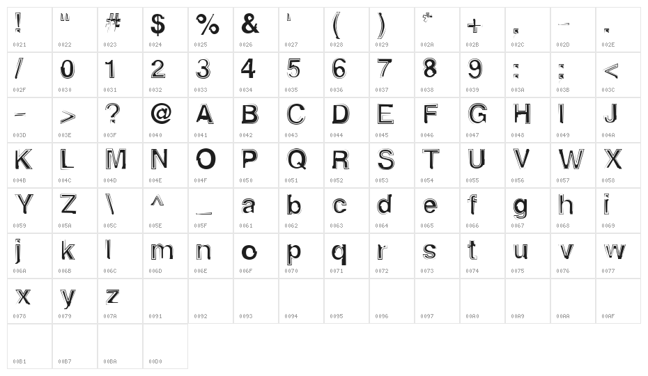 AlphaSixTeen Character Map