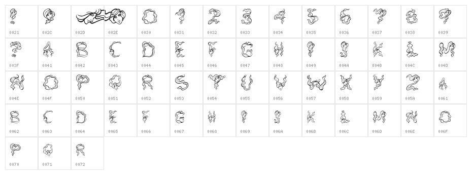 AlphaWomanHair Character Map