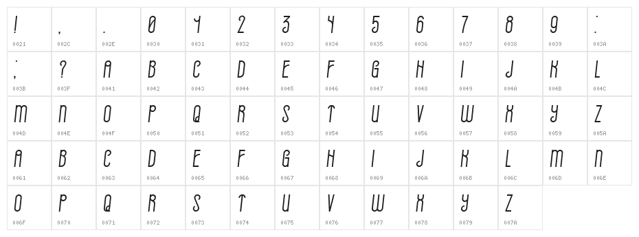 Already Book Italic Character Map