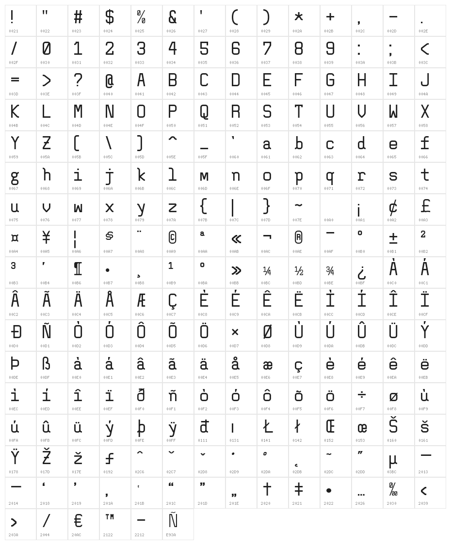 AltMono-Bold Character Map