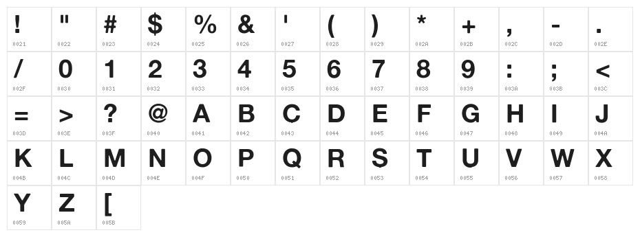 Alte Haas Grotesk Bold Character Map