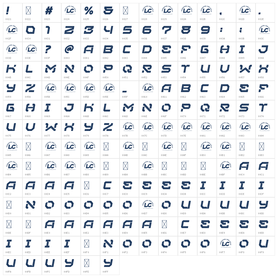 Alterion Italic Personal Use Character Map