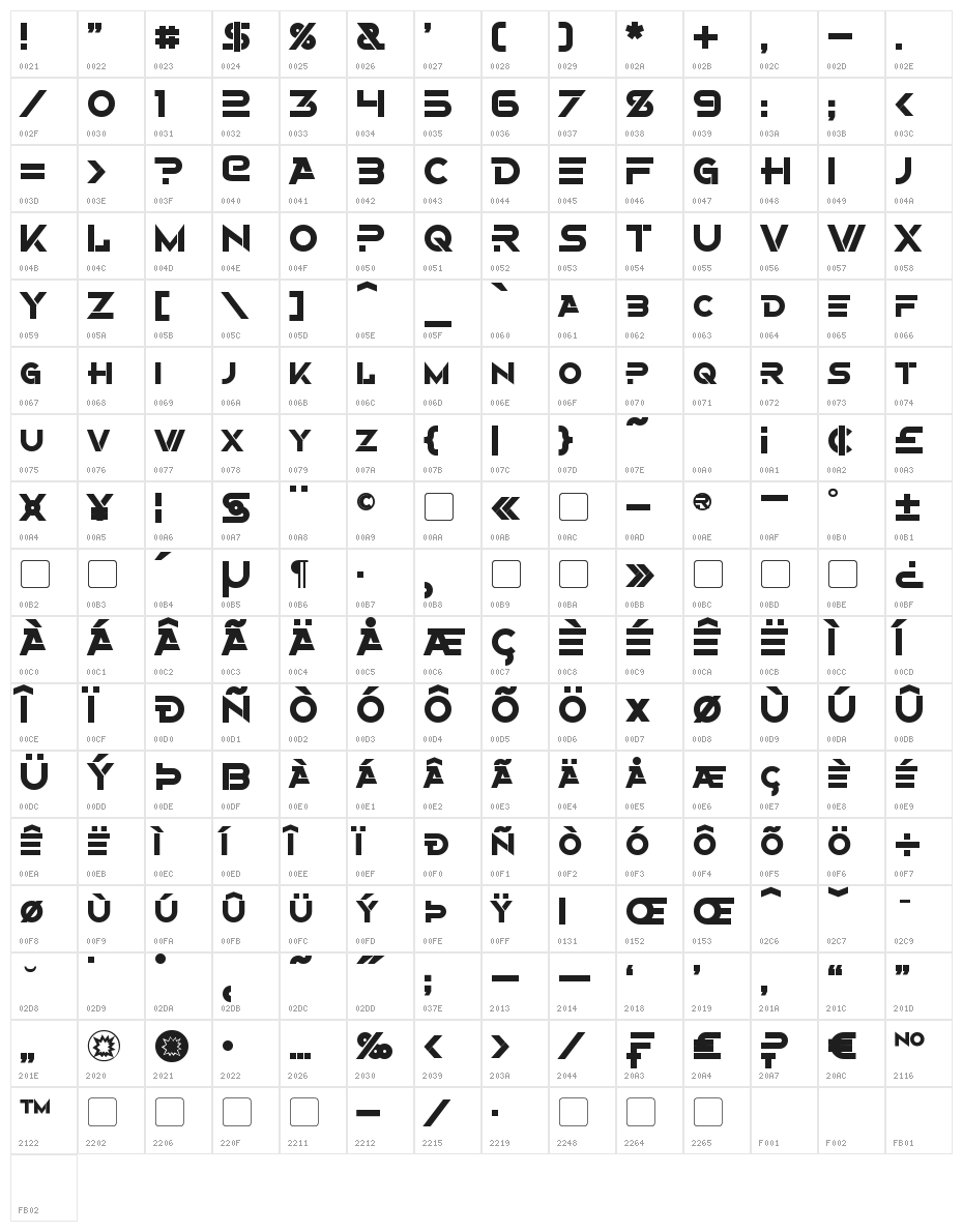 Alternity Bold Character Map