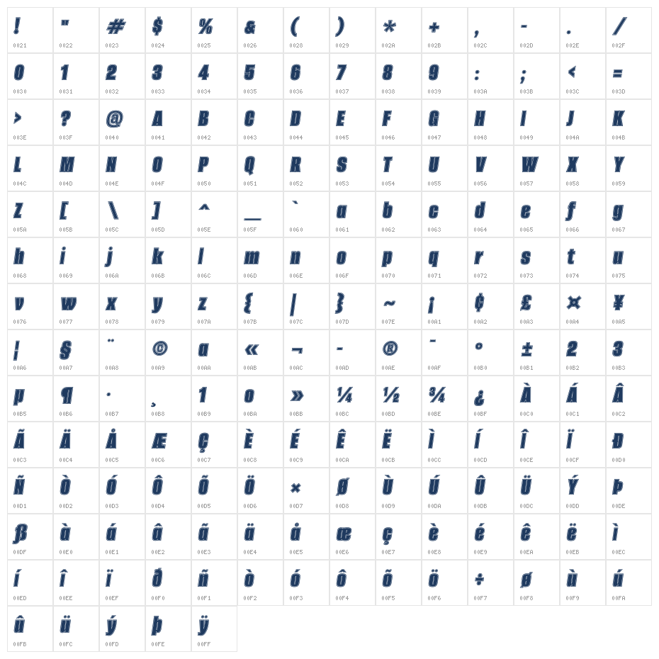 Alumni Sans Collegiate One Italic Character Map