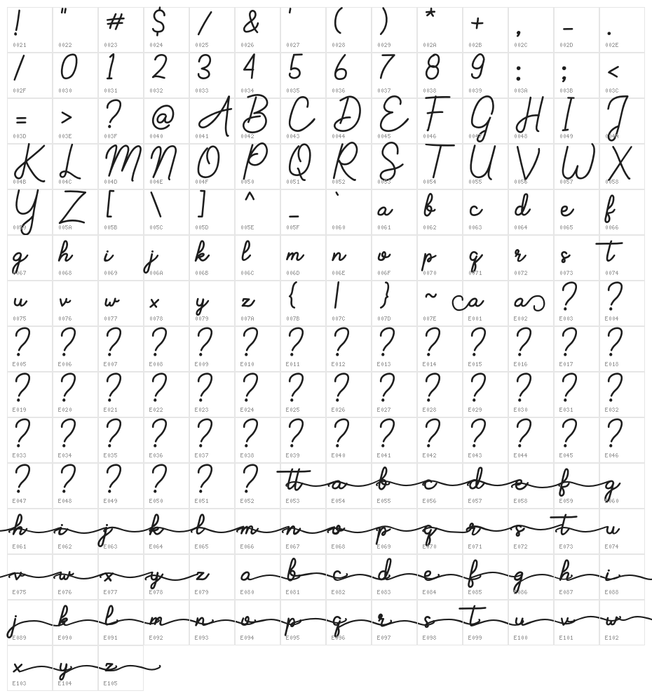 Aluria-Regular Character Map