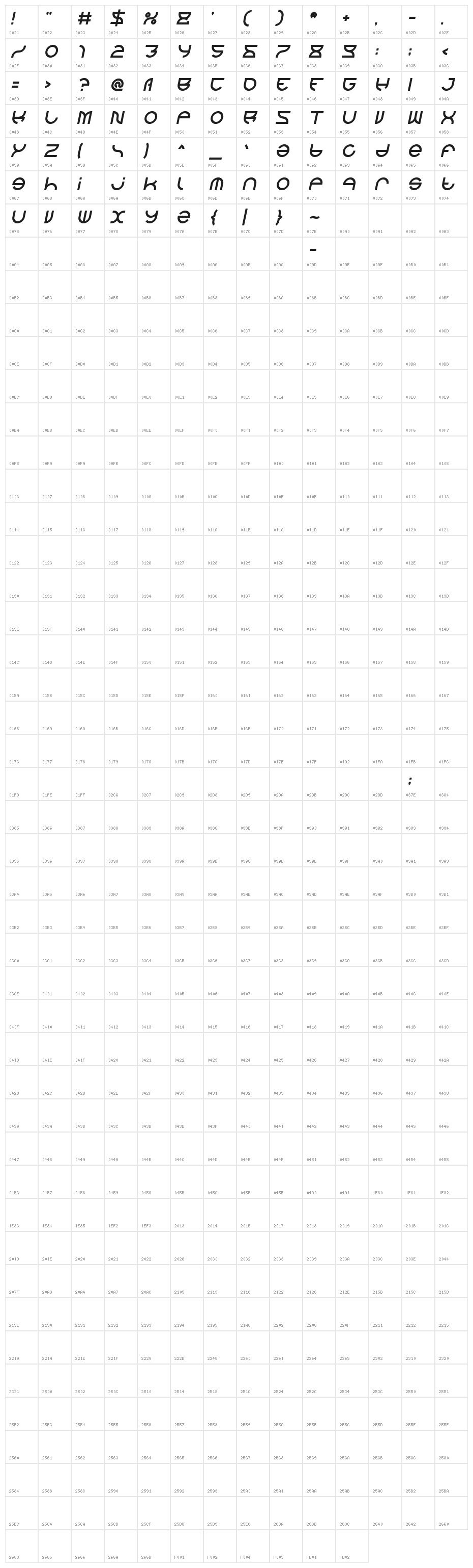 alexey Italic Character Map