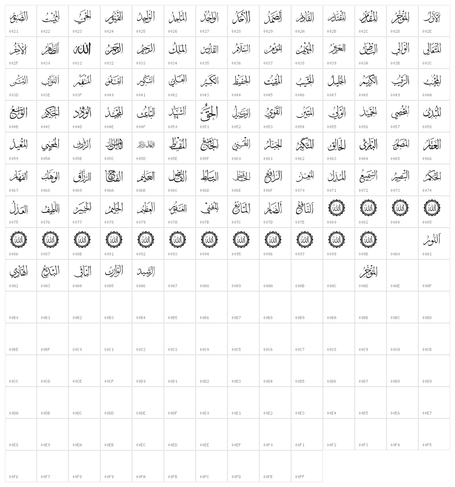 allah names 99 Character Map