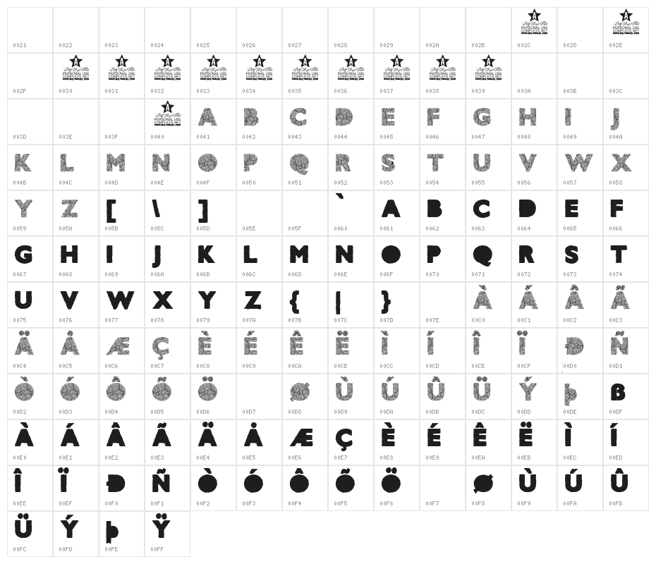 AMAZONIC PERSONAL USE Bold Character Map