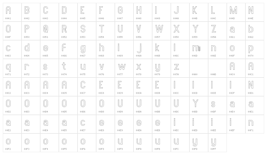 AMORICA SANS DEMO Stroke Character Map
