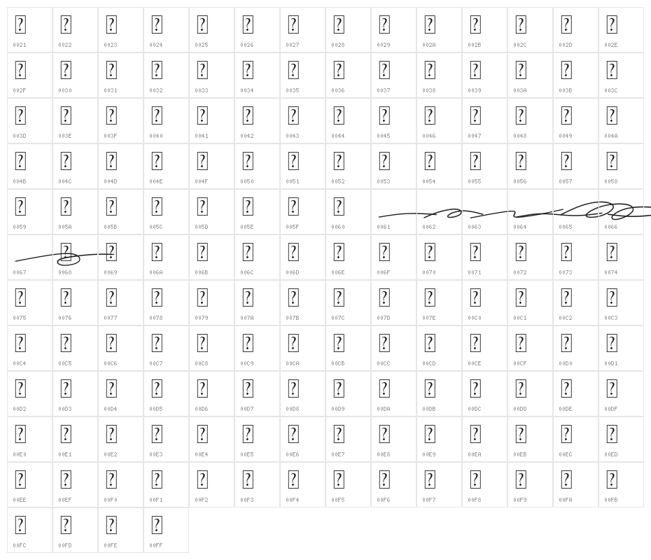 Amatemora Swash Character Map