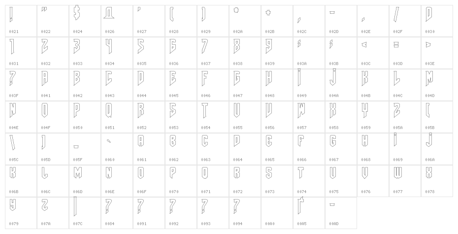 AmazDooMLeftOutline Character Map