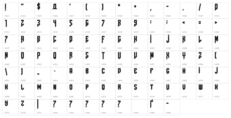 AmazDooMLeft Character Map