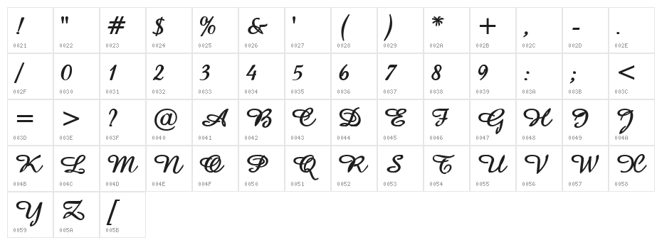Amaze Bold Character Map