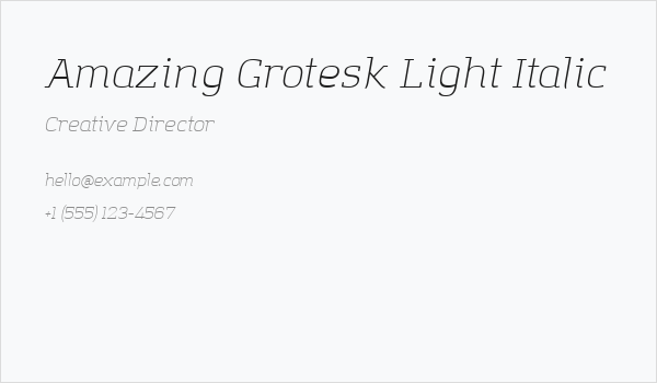 Amazing Grotesk Light Italic Business Card