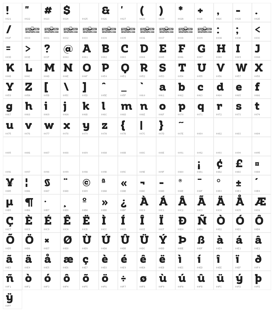 Amazing Slab Trial Extrabold Character Map