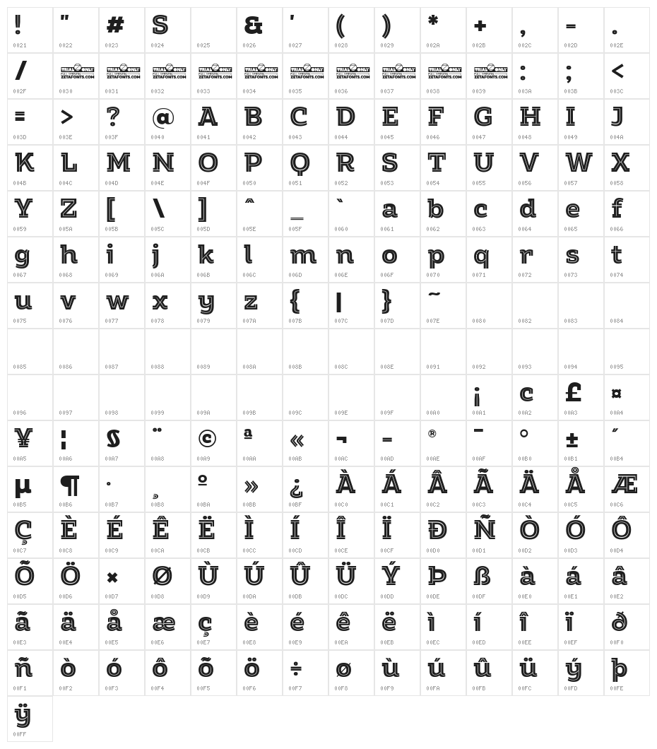 Amazing Slab Trial Inline Extrabold Character Map