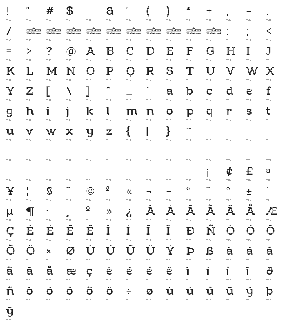 Amazing Slab Trial Inline Medium Character Map