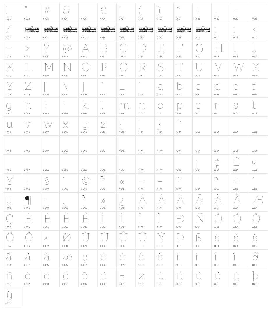 Amazing Slab Trial Thin Character Map