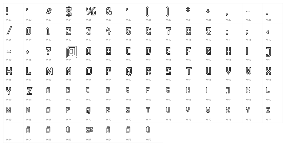 Amboss CondensedHeavy Outline Character Map